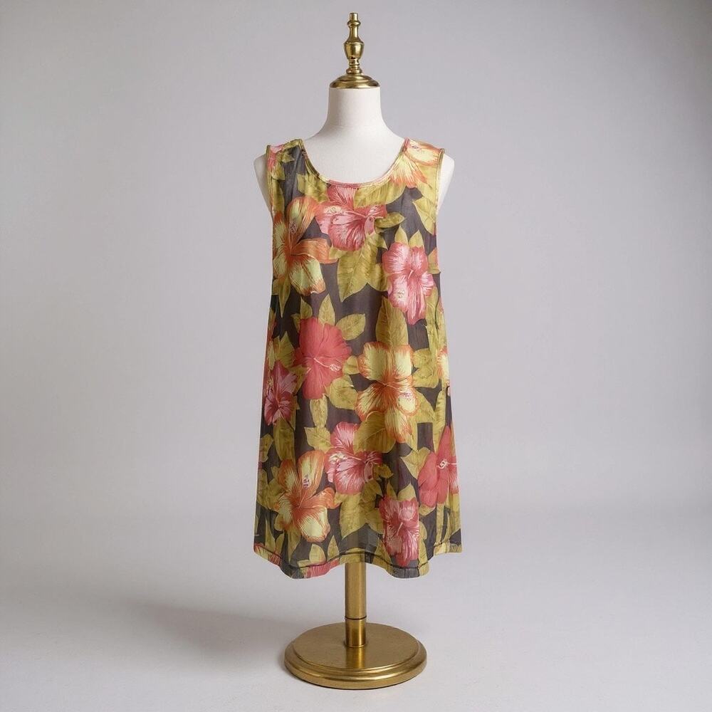 La Blanca Mesh Shift Dress Swim Cover Up L Multicolor Hibiscus Floral Sheer